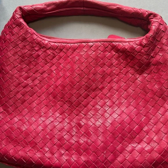 Woven Leather Hobo Bag - Red - Picture 5 of 6